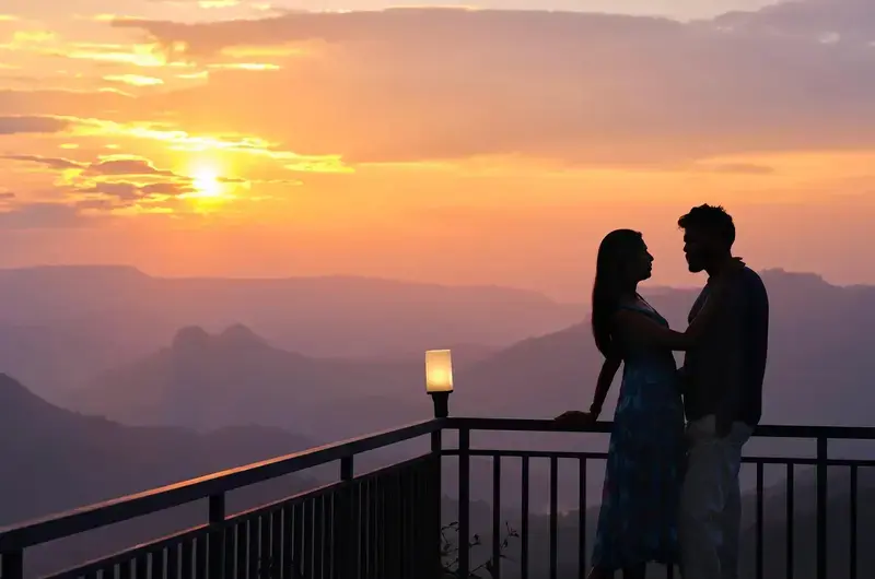 Sunset balcony view at Snow Drop Pool Villa By Era Resort