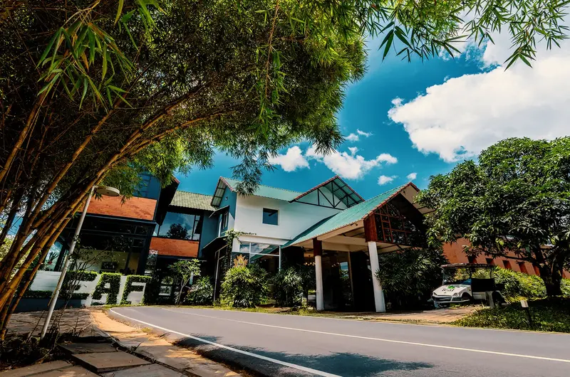 Luxury private pool villa cottages surrounded by tropical gardens at The Leaf Resort Munnar
