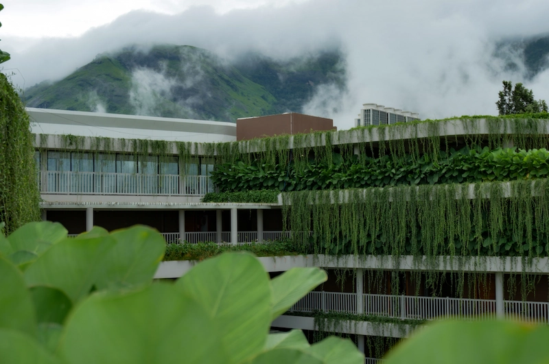 Modern exterior entrance and architecture of Mountree Munnar in Kerala